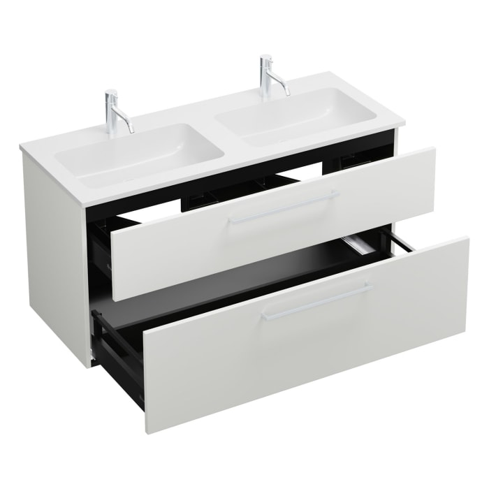 burgbad Eqio Waschtischkombination mit Mineralguss-Doppelwaschtisch, 122 cm, mit Stangengriff P95