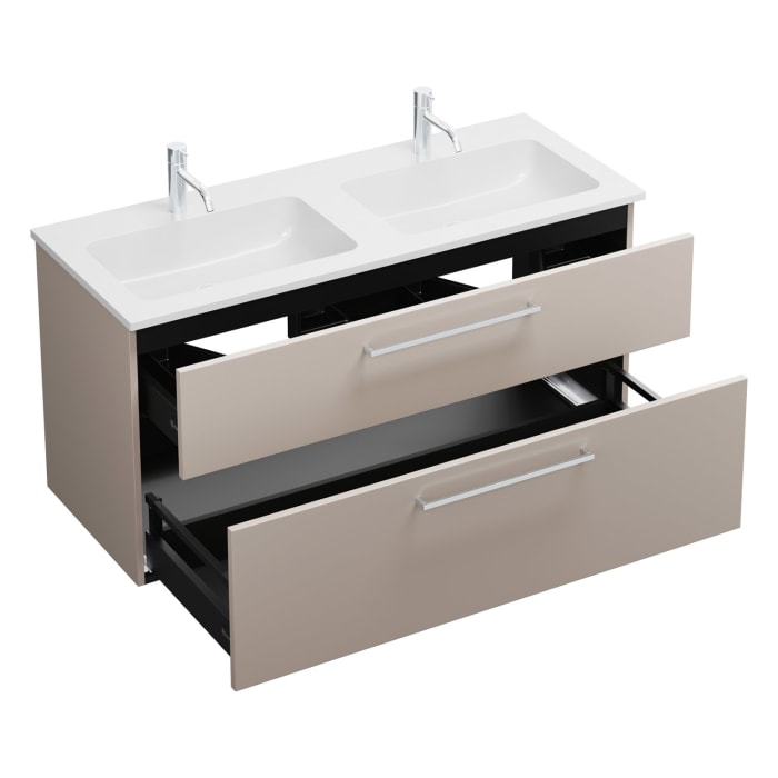 burgbad Eqio Waschtischkombination mit Mineralguss-Doppelwaschtisch, 122 cm, mit Stangengriff P95