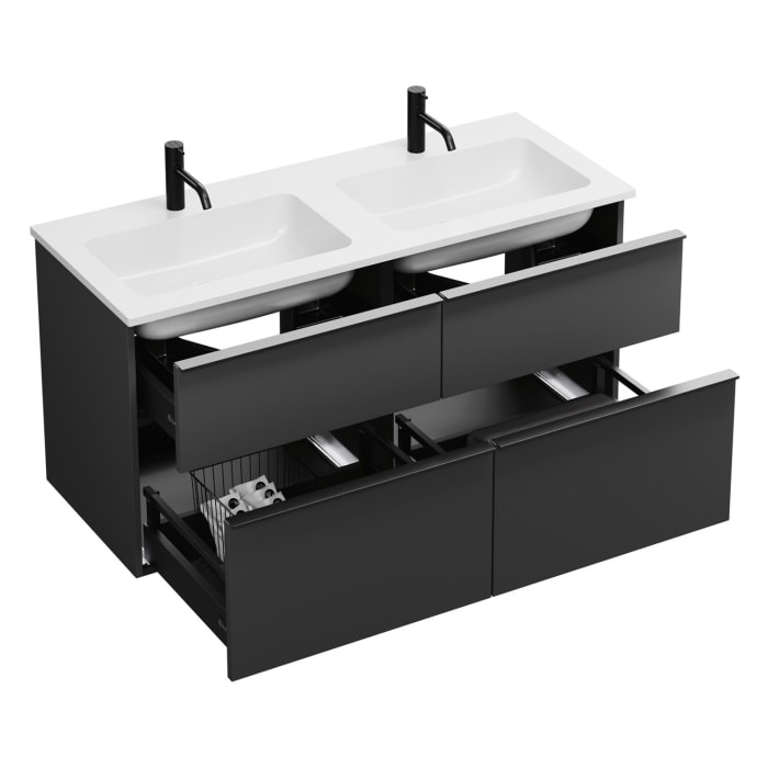 burgbad Eqio Waschtischkombination mit Mineralguss-Doppelwaschtisch, 122 cm, mit Griffleiste G0252