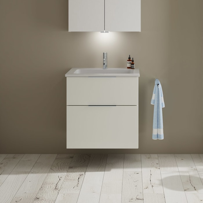 burgbad Eqio Waschtischkombination mit Mineralguss-Waschtisch, 62 cm, mit Griff G0146