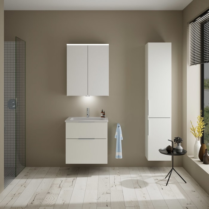 burgbad Eqio Waschtischkombination mit Mineralguss-Waschtisch, 62 cm, mit Griff G0146