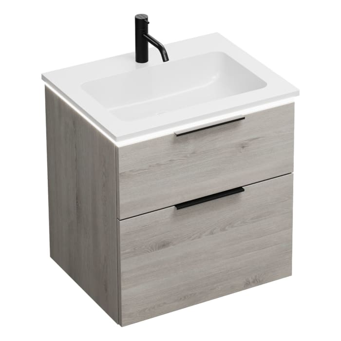 burgbad Eqio Waschtischkombination mit Mineralguss-Waschtisch und LED-Beleuchtung, 62 cm, mit Griff G0200