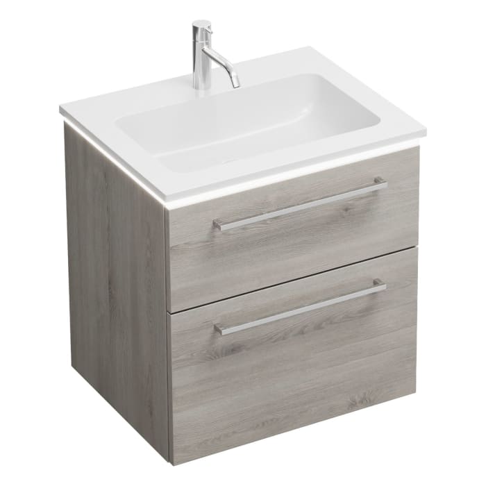 burgbad Eqio Waschtischkombination mit Mineralguss-Waschtisch und LED-Beleuchtung, 62 cm, mit Stangengriff P95