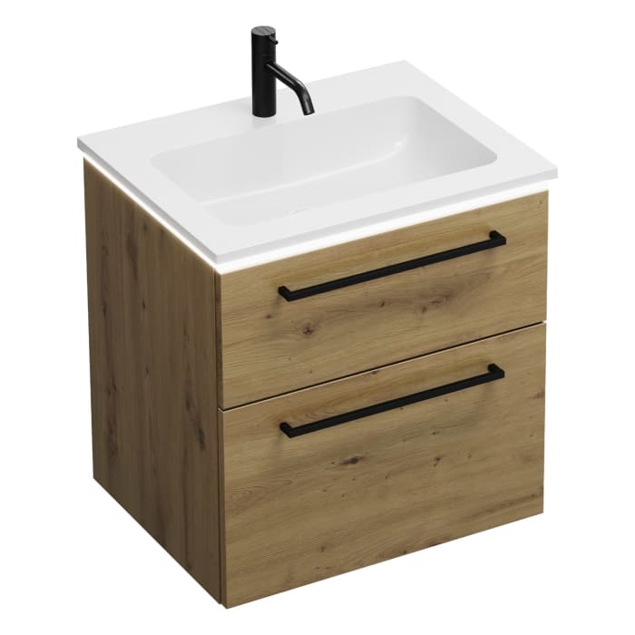 burgbad Eqio Waschtischkombination mit Mineralguss-Waschtisch und LED-Beleuchtung, 62 cm, mit Stangengriff G0234