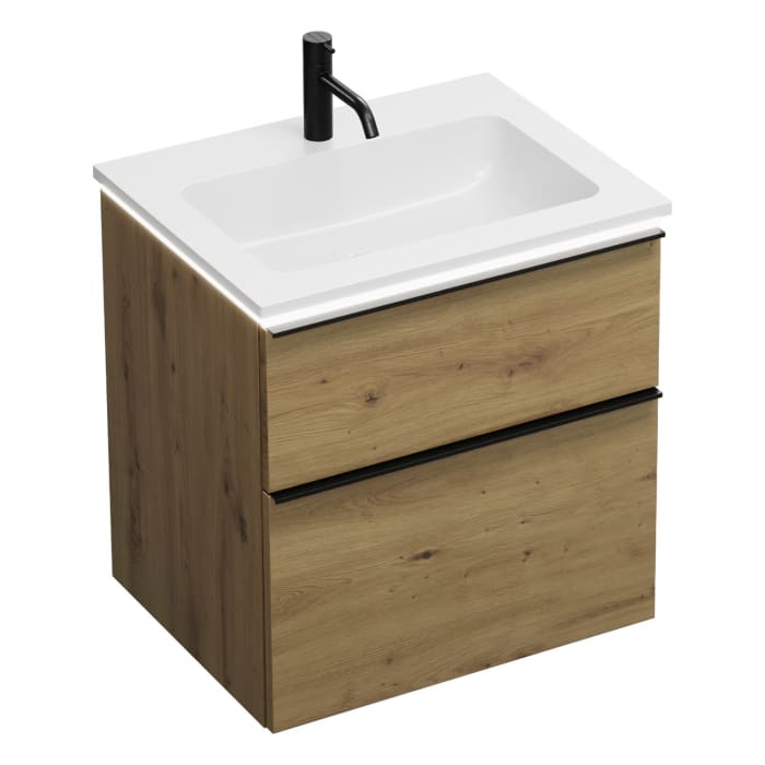 burgbad Eqio Waschtischkombination mit Mineralguss-Waschtisch und LED-Beleuchtung, 62 cm, mit Griffleiste G0252