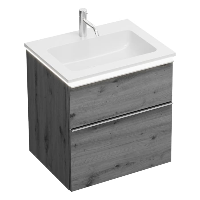 burgbad Eqio Waschtischkombination mit Mineralguss-Waschtisch und LED-Beleuchtung, 62 cm, mit Griffleiste G0251