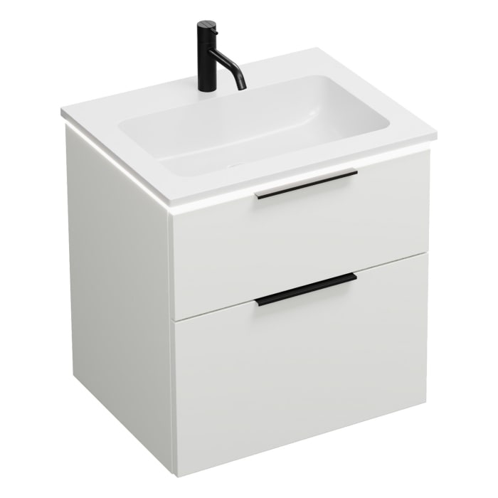 burgbad Eqio Waschtischkombination mit Mineralguss-Waschtisch und LED-Beleuchtung, 62 cm, mit Griff G0200