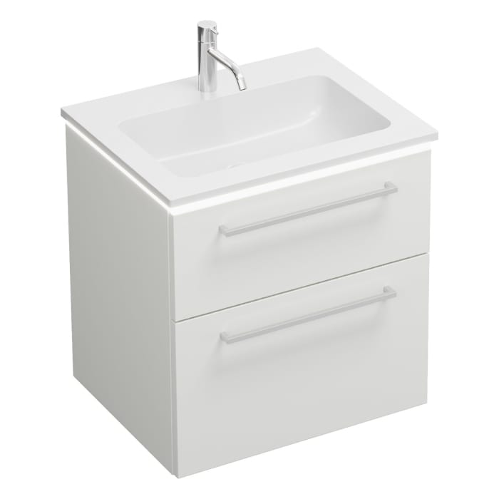 burgbad Eqio Waschtischkombination mit Mineralguss-Waschtisch und LED-Beleuchtung, 62 cm, mit Stangengriff P95