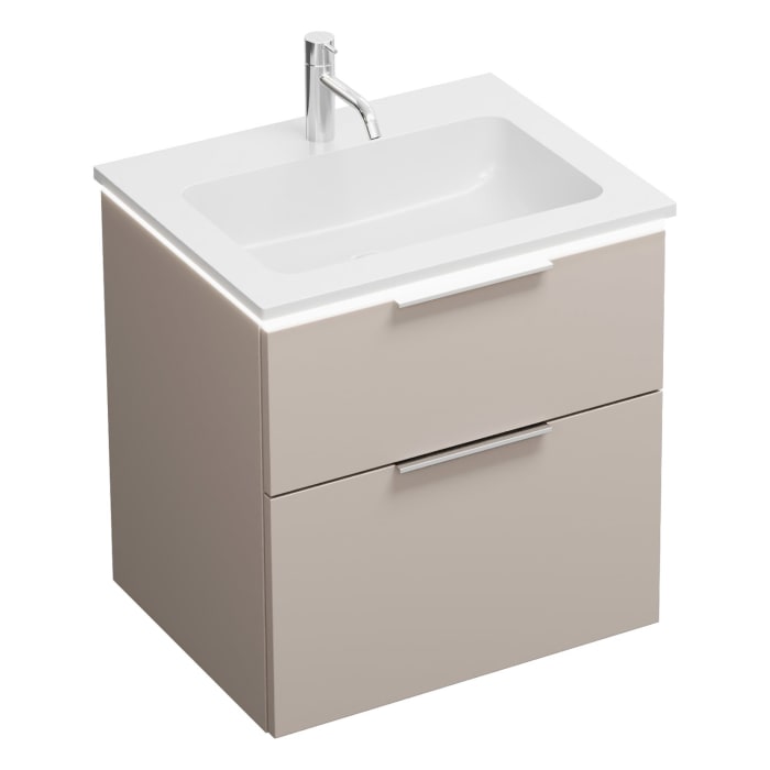 burgbad Eqio Waschtischkombination mit Mineralguss-Waschtisch und LED-Beleuchtung, 62 cm, mit Griff G0146