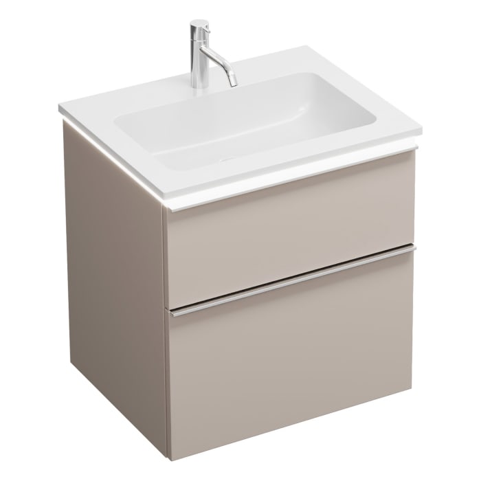 burgbad Eqio Waschtischkombination mit Mineralguss-Waschtisch und LED-Beleuchtung, 62 cm, mit Griffleiste G0251