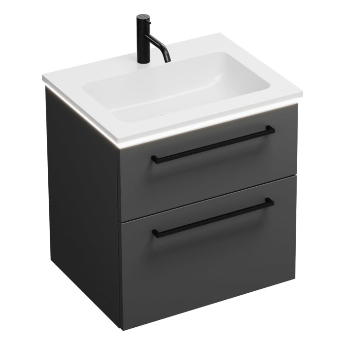 burgbad Eqio Waschtischkombination mit Mineralguss-Waschtisch und LED-Beleuchtung, 62 cm, mit Stangengriff G0234