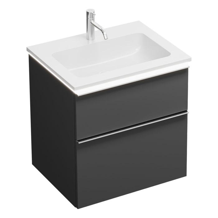 burgbad Eqio Waschtischkombination mit Mineralguss-Waschtisch und LED-Beleuchtung, 62 cm, mit Griffleiste G0251