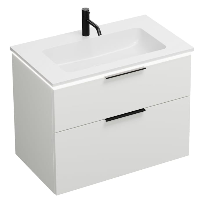 burgbad Eqio Waschtischkombination mit Mineralguss-Waschtisch und LED-Beleuchtung, 82 cm, mit Griff G0200