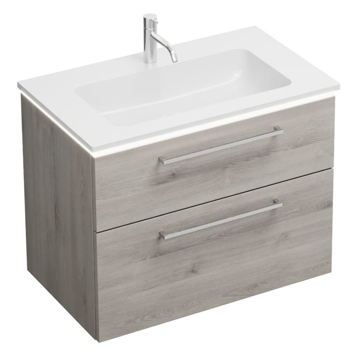 burgbad Eqio Waschtischkombination mit Mineralguss-Waschtisch und LED-Beleuchtung, 82 cm, mit Stangengriff P95