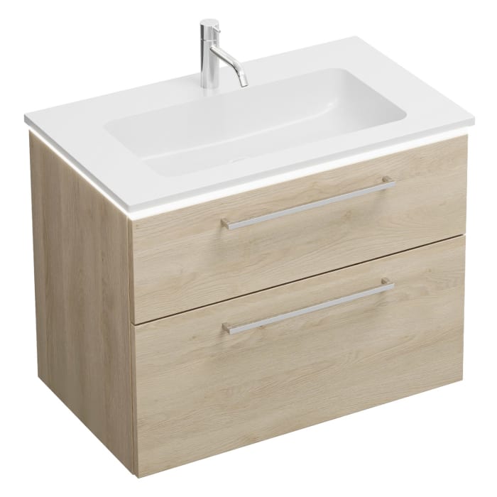 burgbad Eqio Waschtischkombination mit Mineralguss-Waschtisch und LED-Beleuchtung, 82 cm, mit Stangengriff P95