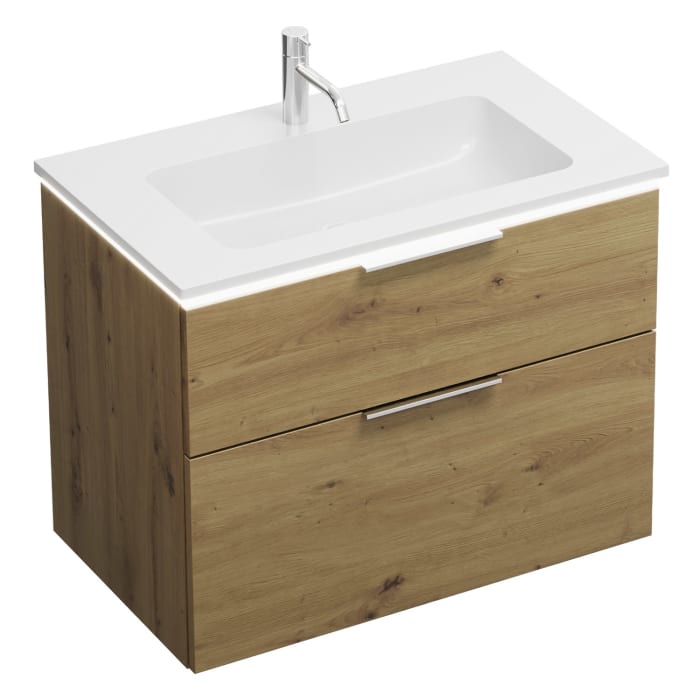 burgbad Eqio Waschtischkombination mit Mineralguss-Waschtisch und LED-Beleuchtung, 82 cm, mit Griff G0146