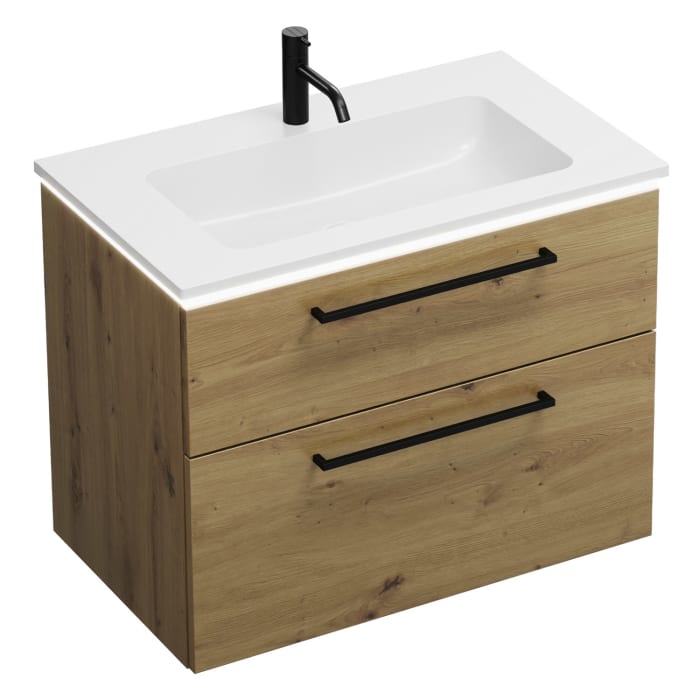 burgbad Eqio Waschtischkombination mit Mineralguss-Waschtisch und LED-Beleuchtung, 82 cm, mit Stangengriff G0234