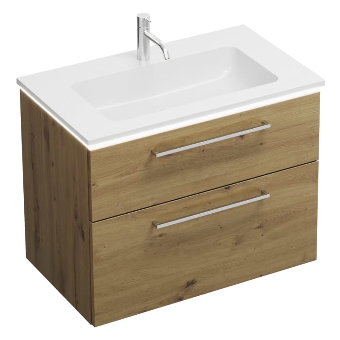 burgbad Eqio Waschtischkombination mit Mineralguss-Waschtisch und LED-Beleuchtung, 82 cm, mit Stangengriff P95