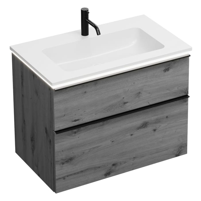 burgbad Eqio Waschtischkombination mit Mineralguss-Waschtisch und LED-Beleuchtung, 82 cm, mit Griffleiste G0252