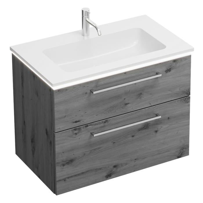 burgbad Eqio Waschtischkombination mit Mineralguss-Waschtisch und LED-Beleuchtung, 82 cm, mit Stangengriff P95