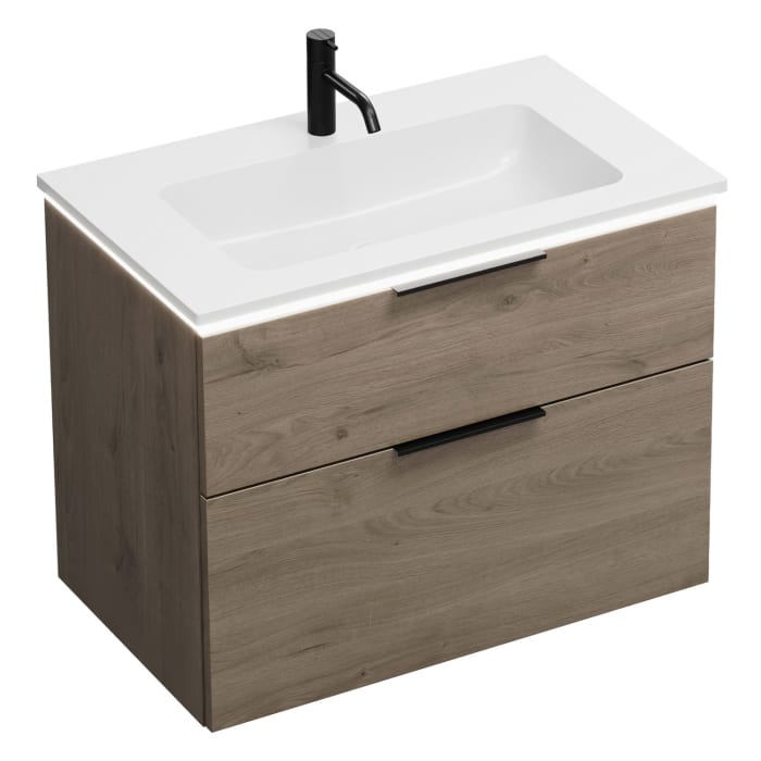 burgbad Eqio Waschtischkombination mit Mineralguss-Waschtisch und LED-Beleuchtung, 82 cm, mit Griff G0200