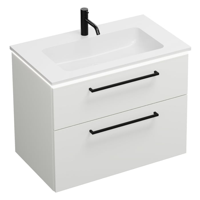 burgbad Eqio Waschtischkombination mit Mineralguss-Waschtisch und LED-Beleuchtung, 82 cm, mit Stangengriff G0234