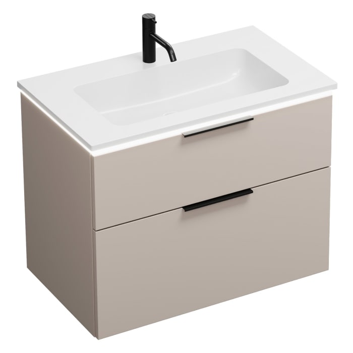 burgbad Eqio Waschtischkombination mit Mineralguss-Waschtisch und LED-Beleuchtung, 82 cm, mit Griff G0200