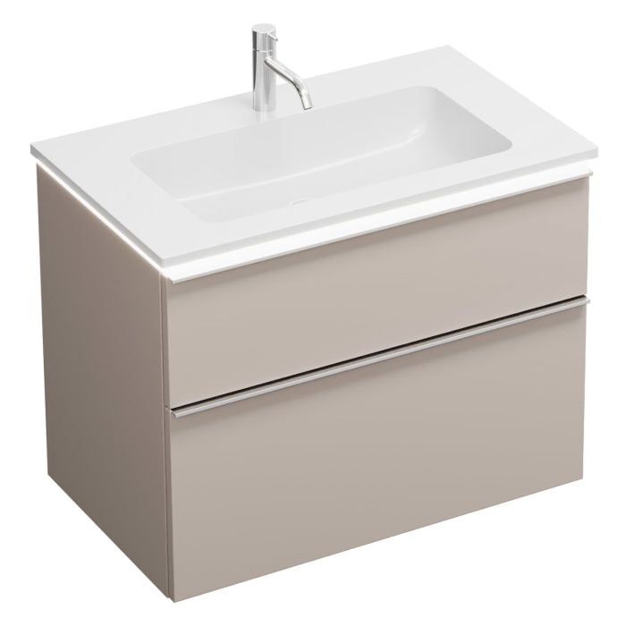 burgbad Eqio Waschtischkombination mit Mineralguss-Waschtisch und LED-Beleuchtung, 82 cm, mit Griffleiste G0251