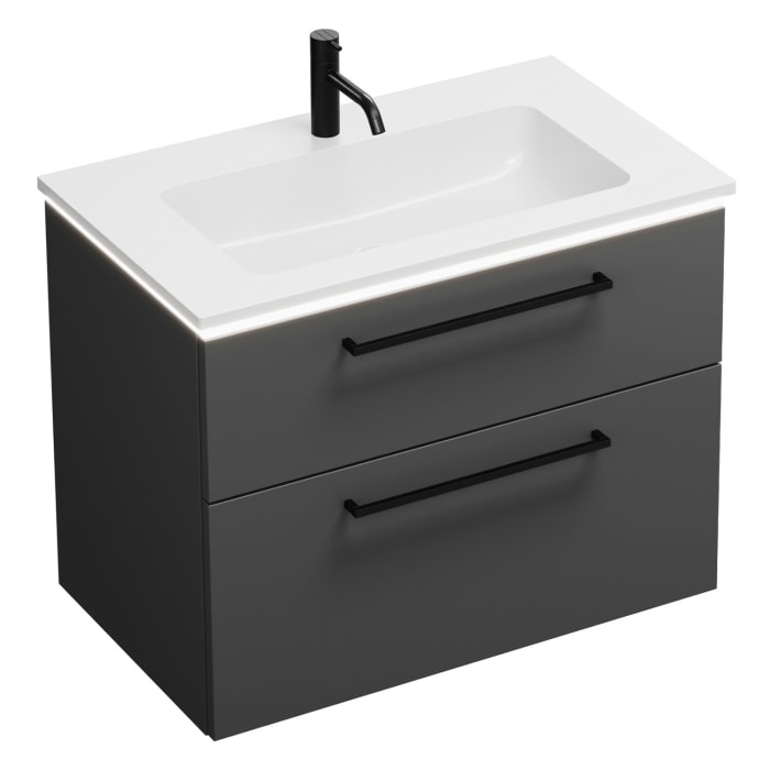 burgbad Eqio Waschtischkombination mit Mineralguss-Waschtisch und LED-Beleuchtung, 82 cm, mit Stangengriff G0234