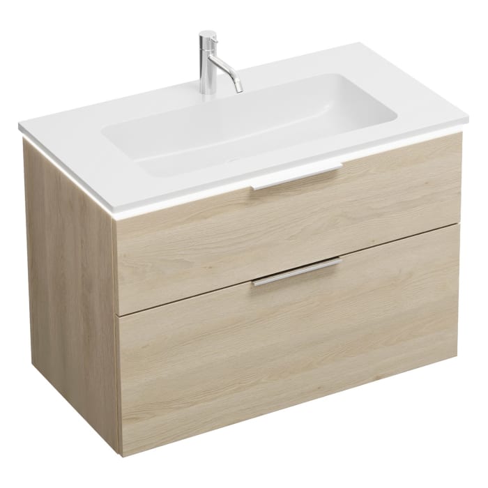 burgbad Eqio Waschtischkombination mit Mineralguss-Waschtisch und LED-Beleuchtung, 92 cm, mit Griff G0146