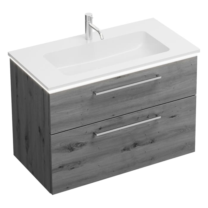 burgbad Eqio Waschtischkombination mit Mineralguss-Waschtisch und LED-Beleuchtung, 92 cm, mit Stangengriff P95