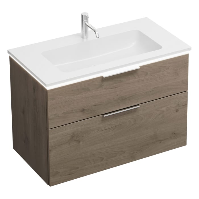 burgbad Eqio Waschtischkombination mit Mineralguss-Waschtisch und LED-Beleuchtung, 92 cm, mit Griff G0146