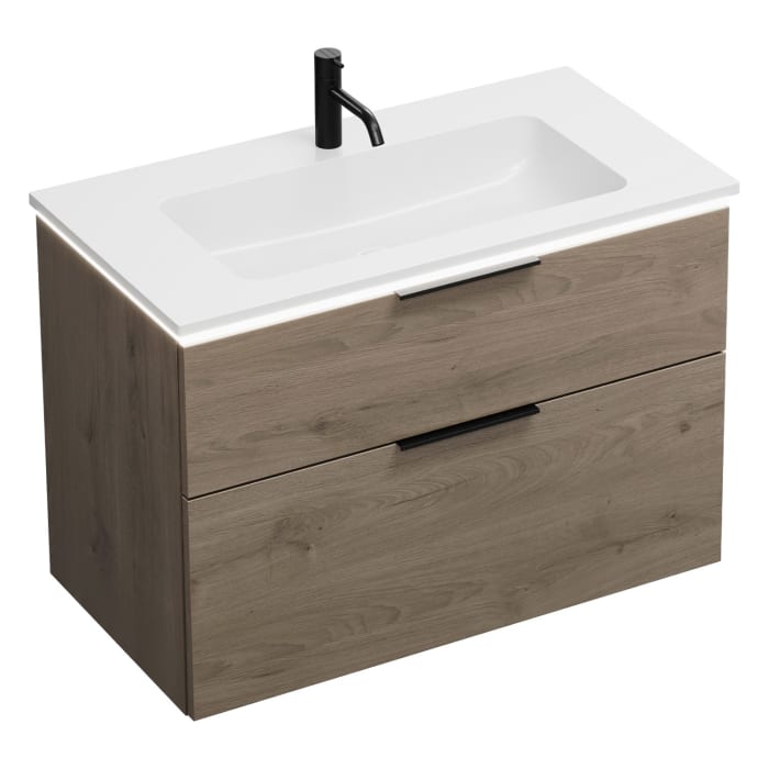 burgbad Eqio Waschtischkombination mit Mineralguss-Waschtisch und LED-Beleuchtung, 92 cm, mit Griff G0200