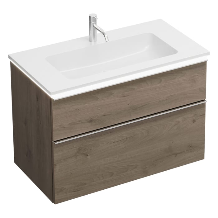 burgbad Eqio Waschtischkombination mit Mineralguss-Waschtisch und LED-Beleuchtung, 92 cm, mit Griffleiste G0251