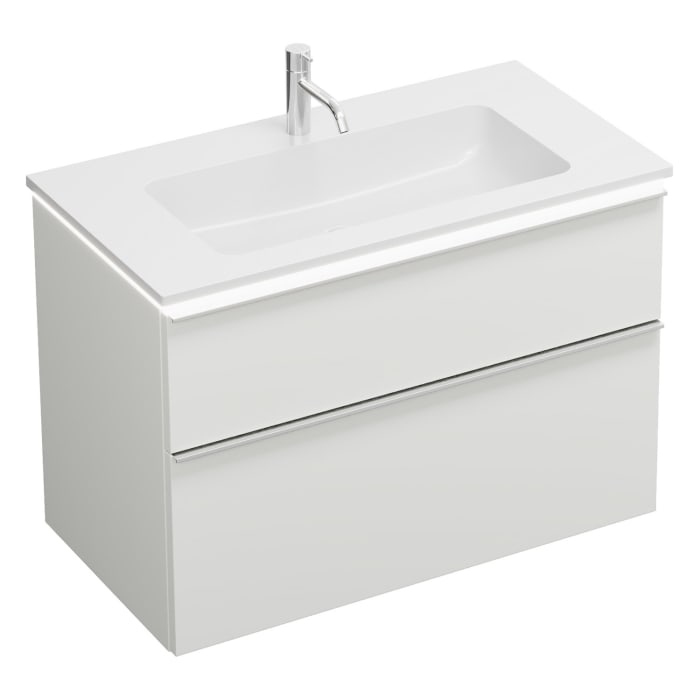 burgbad Eqio Waschtischkombination mit Mineralguss-Waschtisch und LED-Beleuchtung, 92 cm, mit Griffleiste G0251