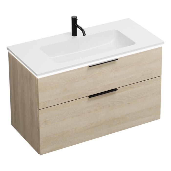 burgbad Eqio Waschtischkombination mit Mineralguss-Waschtisch und LED-Beleuchtung, 102 cm, mit Griff G0200