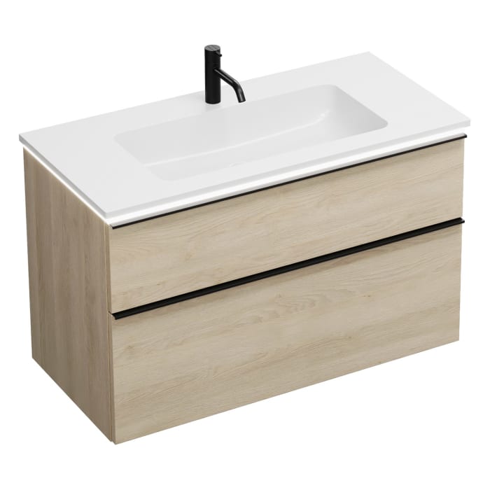 burgbad Eqio Waschtischkombination mit Mineralguss-Waschtisch und LED-Beleuchtung, 102 cm, mit Griffleiste G0252