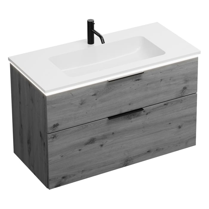 burgbad Eqio Waschtischkombination mit Mineralguss-Waschtisch und LED-Beleuchtung, 102 cm, mit Griff G0200