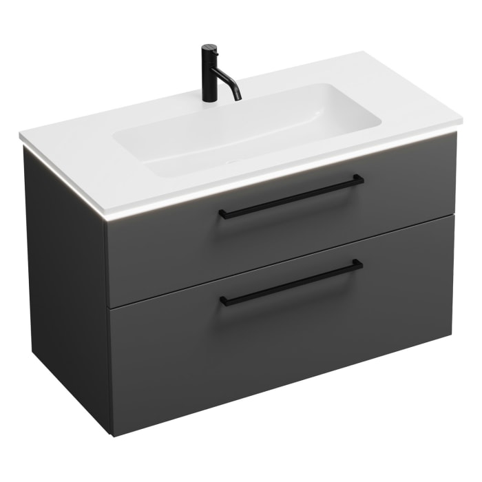 burgbad Eqio Waschtischkombination mit Mineralguss-Waschtisch und LED-Beleuchtung, 102 cm, mit Stangengriff G0234