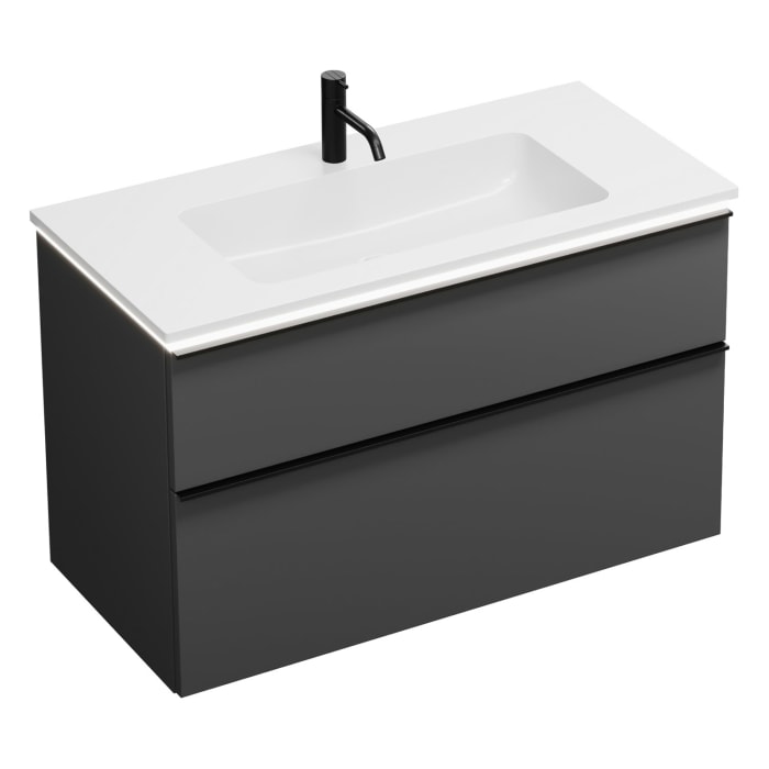 burgbad Eqio Waschtischkombination mit Mineralguss-Waschtisch und LED-Beleuchtung, 102 cm, mit Griffleiste G0252