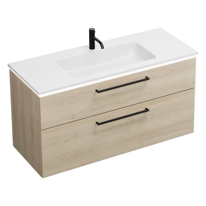 burgbad Eqio Waschtischkombination mit Mineralguss-Waschtisch und LED-Beleuchtung, 122 cm, mit Stangengriff G0234