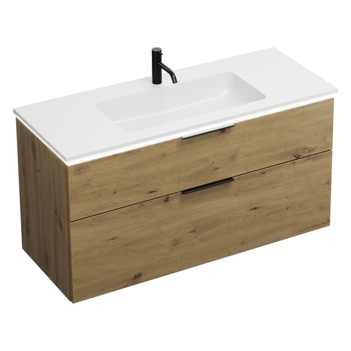 burgbad Eqio Waschtischkombination mit Mineralguss-Waschtisch und LED-Beleuchtung, 122 cm, mit Griff G0200