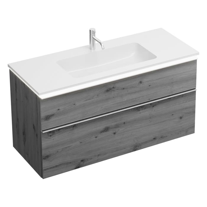 burgbad Eqio Waschtischkombination mit Mineralguss-Waschtisch und LED-Beleuchtung, 122 cm, mit Griffleiste G0251