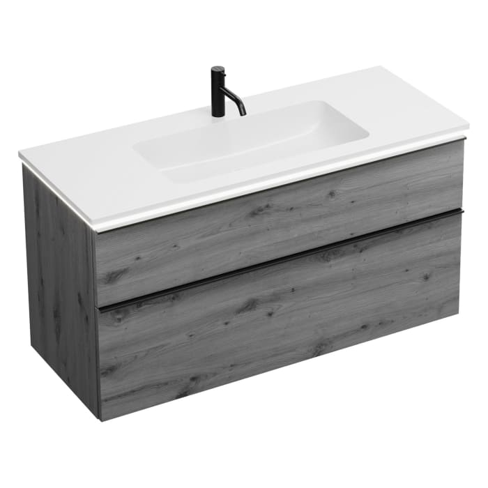 burgbad Eqio Waschtischkombination mit Mineralguss-Waschtisch und LED-Beleuchtung, 122 cm, mit Griffleiste G0252