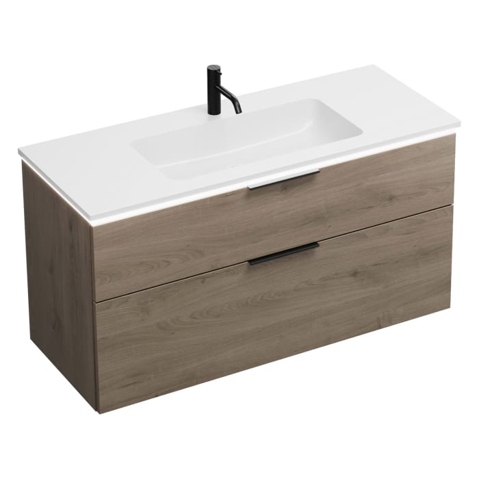 burgbad Eqio Waschtischkombination mit Mineralguss-Waschtisch und LED-Beleuchtung, 122 cm, mit Griff G0200