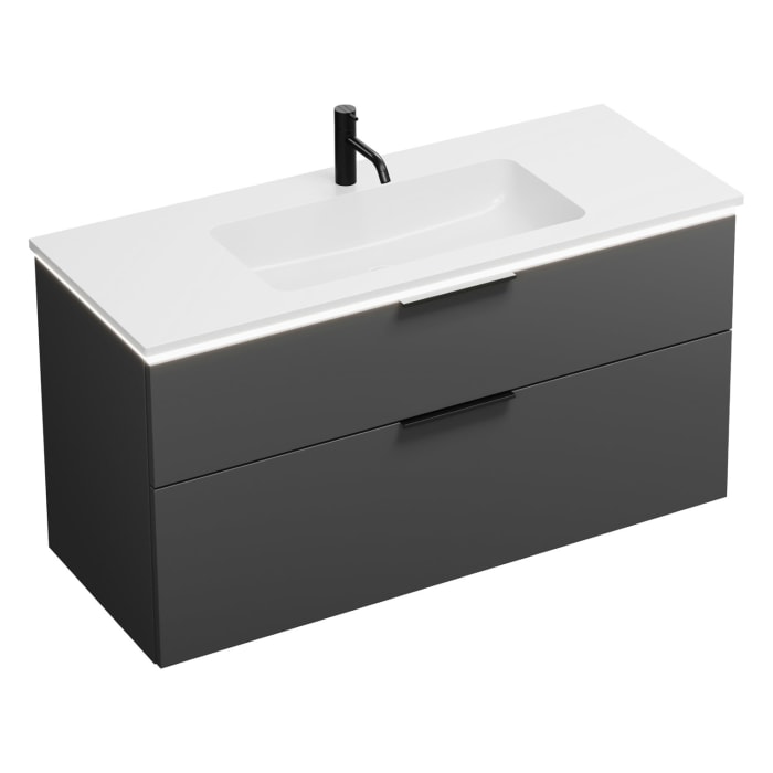 burgbad Eqio Waschtischkombination mit Mineralguss-Waschtisch und LED-Beleuchtung, 122 cm, mit Griff G0200