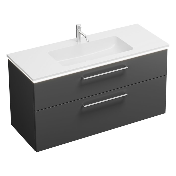 burgbad Eqio Waschtischkombination mit Mineralguss-Waschtisch und LED-Beleuchtung, 122 cm, mit Stangengriff P95