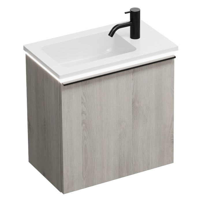 burgbad Eqio Waschtischkombination mit Mineralguss-Waschtisch und LED-Beleuchtung, 52 cm, mit Griffleiste G0252