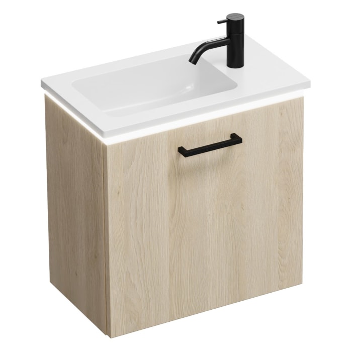 burgbad Eqio Waschtischkombination mit Mineralguss-Waschtisch und LED-Beleuchtung, 52 cm, mit Stangengriff G0234