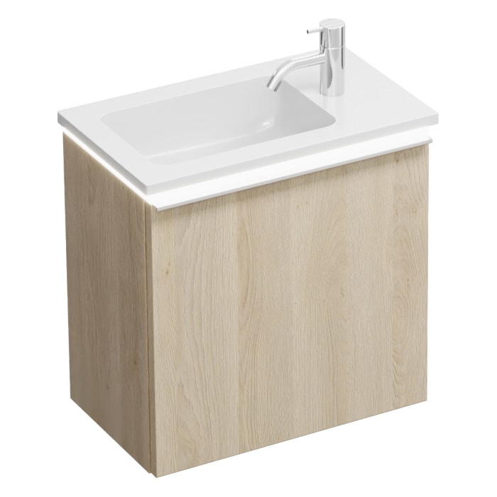 burgbad Eqio Waschtischkombination mit Mineralguss-Waschtisch und LED-Beleuchtung, 52 cm, mit Griffleiste G0251